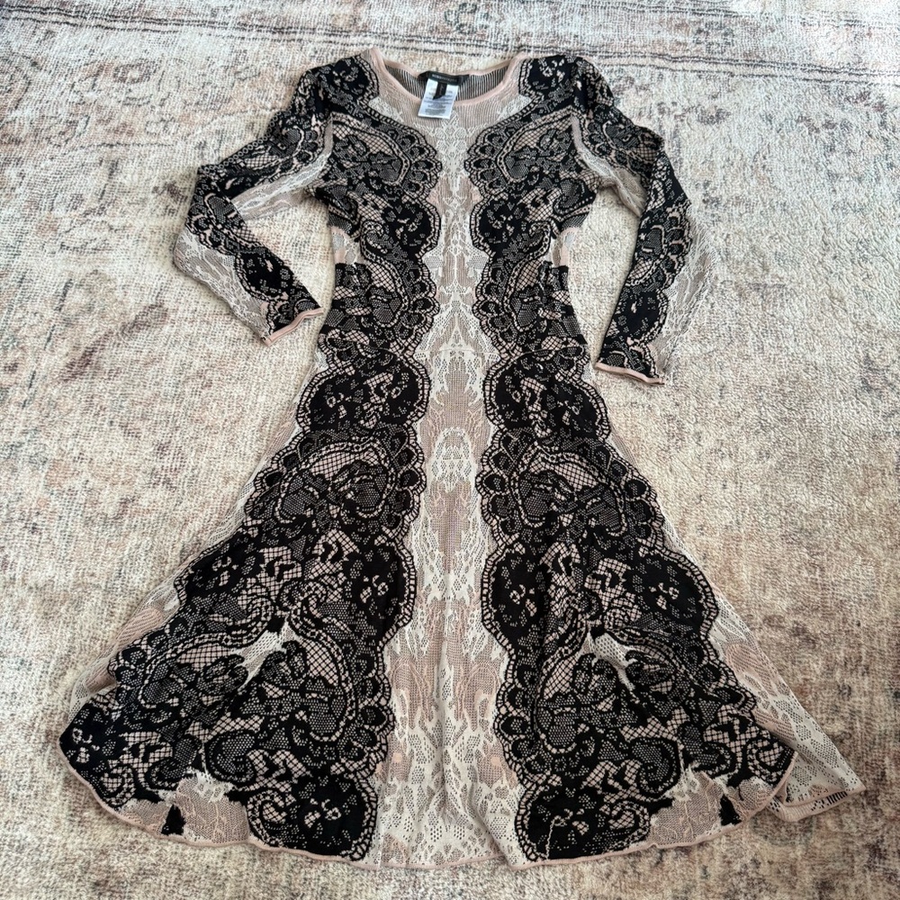 BCBGMaxAzria sweater dress XS lace tan